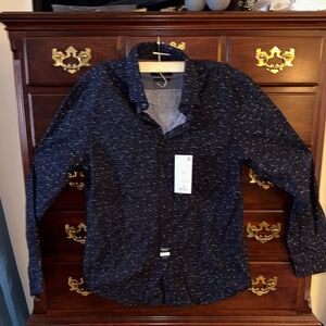 Navy Blue Speckled Button-Up Shirt